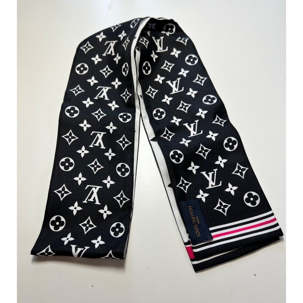 NWOT Louis Vuitton Bandeau Scarf, Black, White, Pink, M77362, Monogram Marbles - Picture 3 of 9